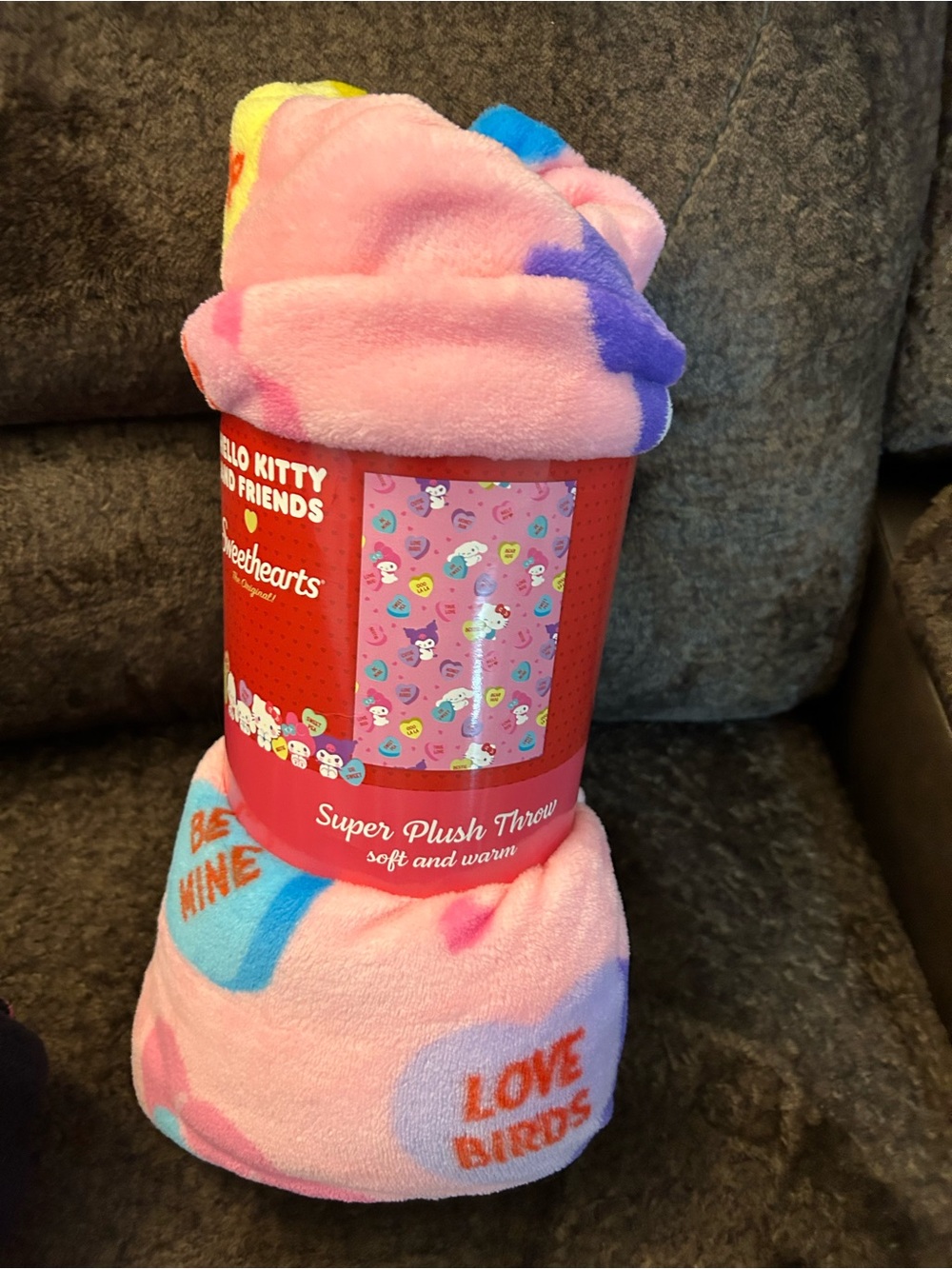 Hello Kitty Pink Plush Throw with Colorful Heart Accents
